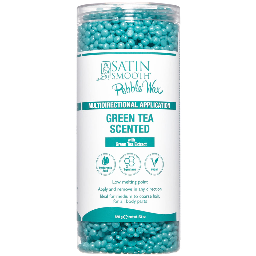 Satin Smooth Green Tea Multidirectional Pebble Wax – Hard Wax Beads for Face & Body, Brazilian Waxing, Hair Removal for Sensitive Skin, 23 oz