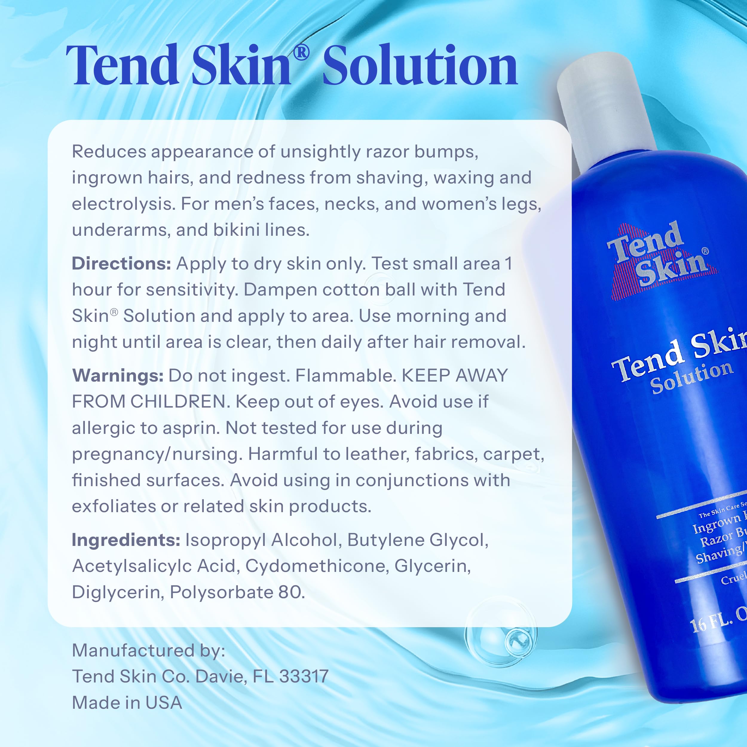 Tend Skin Solution for Razor Bumps and Ingrown Hair, 16 Oz
