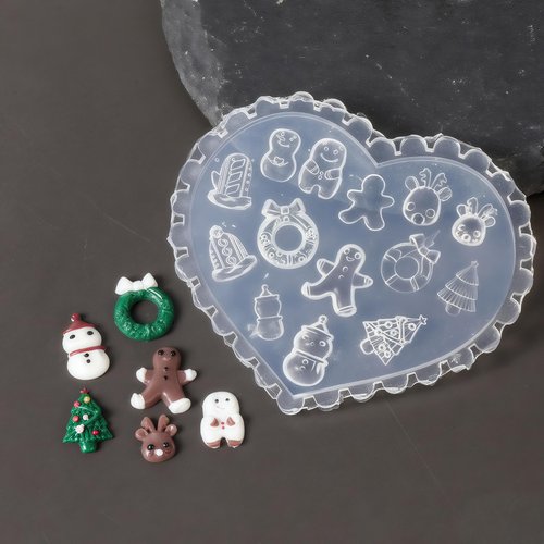 Pizadix 4 Pcs Christmas Silicone Nail Art Molds for Women Resin Nail Design