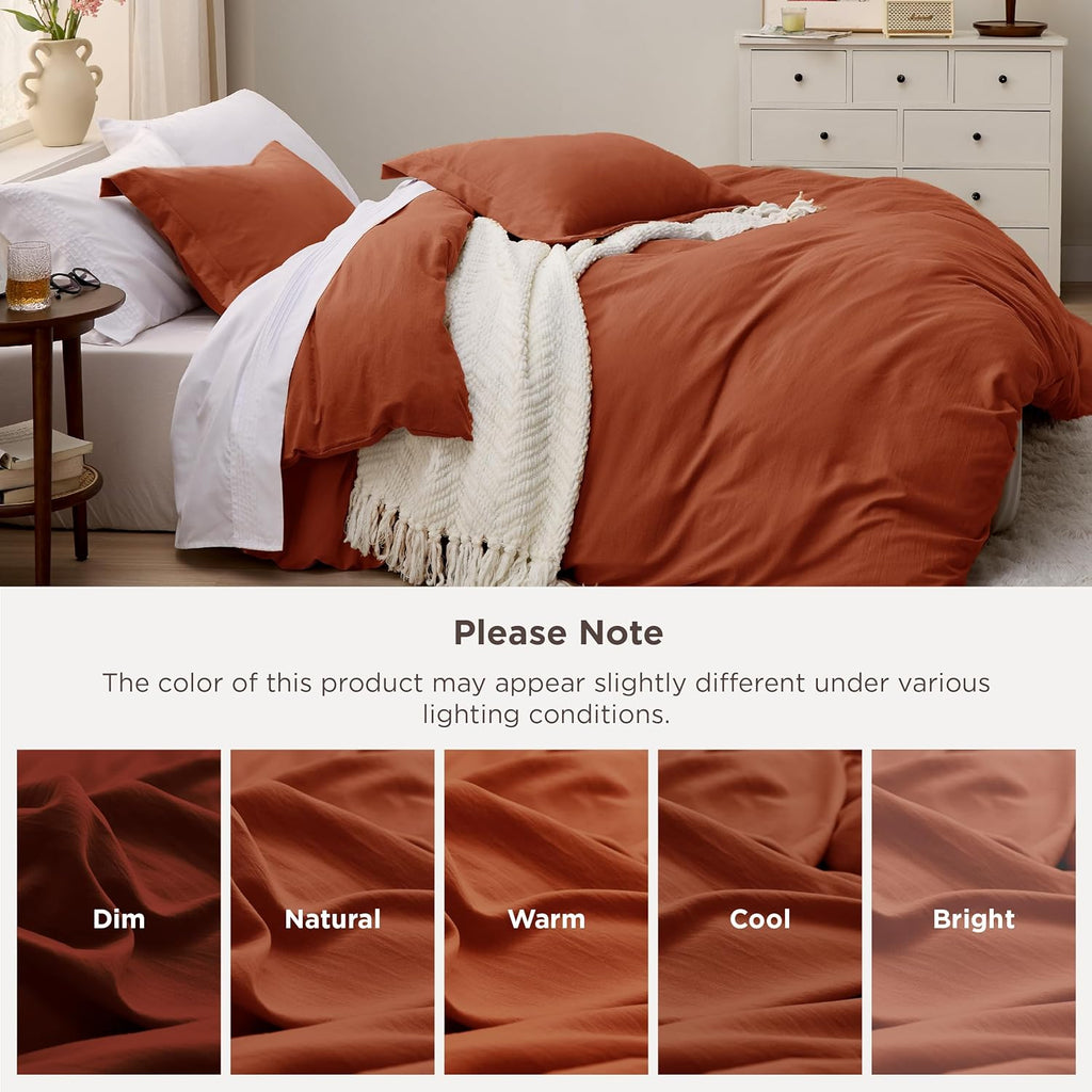 Bedsure Terracotta Duvet Cover Set - Extra Soft Cotton-Like Polyester, Full Size 3 Pieces, 80x90 Inches with Zipper Closure & 2 Pillow Shams