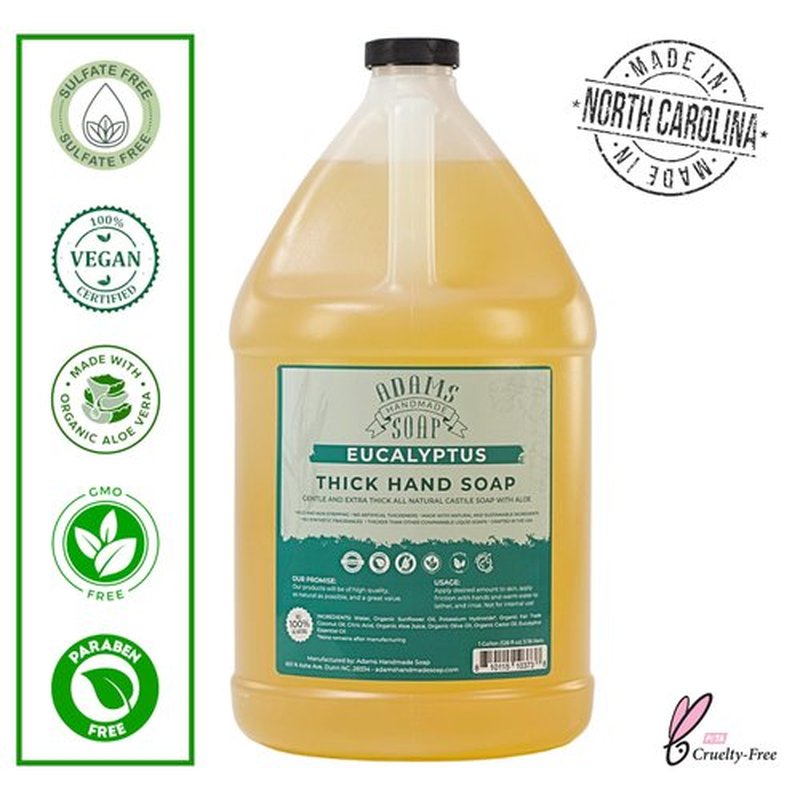 Adams Handmade Soap Thick Organic Castile Liquid Hand Soap 1 Gallon Refill - Eucalyptus