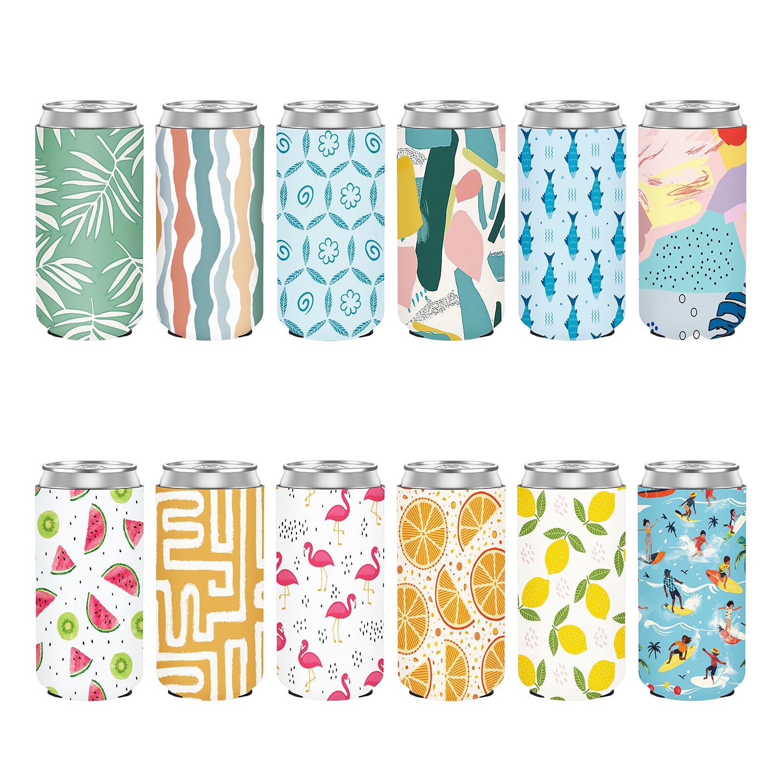 12 Pack Slim Can Cooler Sleeve Insulated Tall Cans 12 Oz Bulk Neoprene Slim Drink Bottle Holder Summer Party Decorations, Blanks for Vinyl Projects Birthday Wedding Favors & Gifts