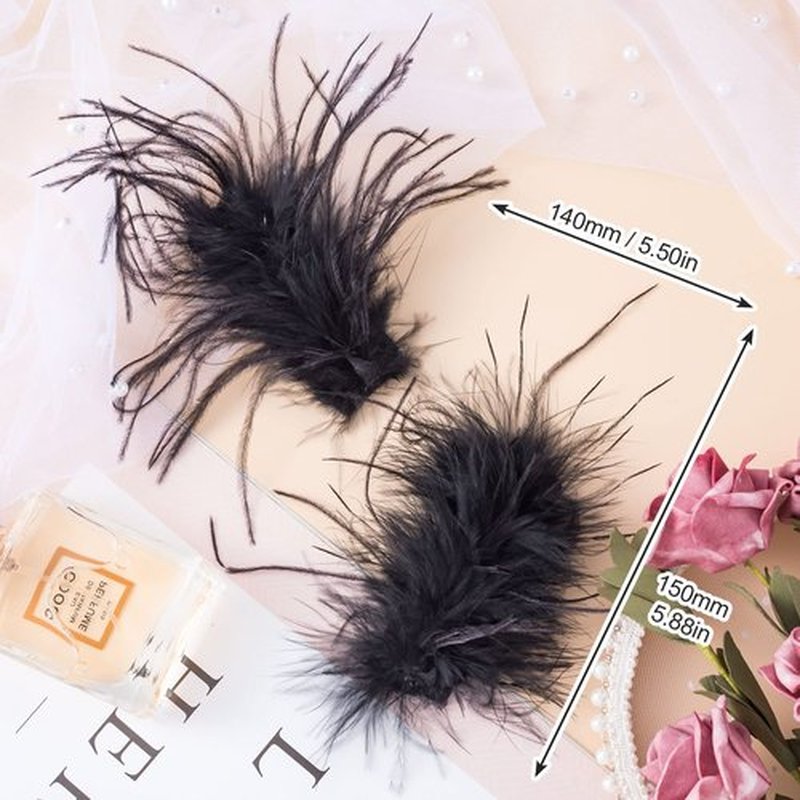 OIIKI 2Pcs Black Ostrich Hair Clip, Feather Hairgrip Retro Hair Jewelry Accessories for Women Bride Party Festival Valentine Wedding Engagement Birthday Christmas