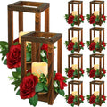 Hushee Wedding Lantern Centerpiece - 30 Pcs Rustic Wooden Holders with Candles | Farmhouse Decor (Brown & Red)
