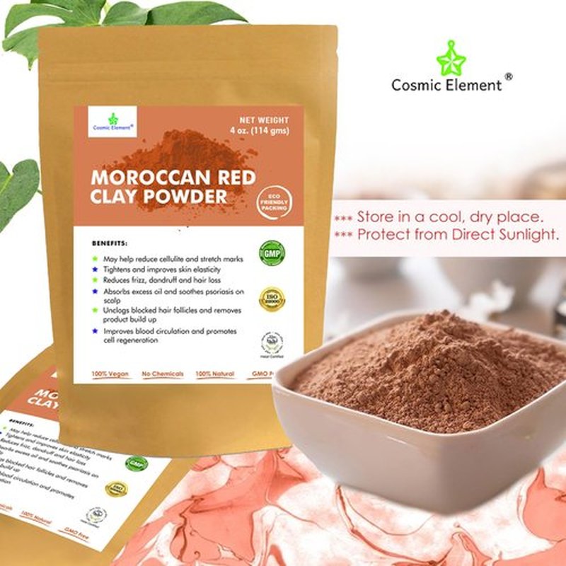Cosmic Element Moroccan Red Clay Powder - Red Clay Powder for Skin | Suitable for Face, Body Wraps & Hair Care | Clay Mask for Face | Red Clay Masks, Wraps, Scrubs, Soaps, Bath Bombs & Detox – 4 oz