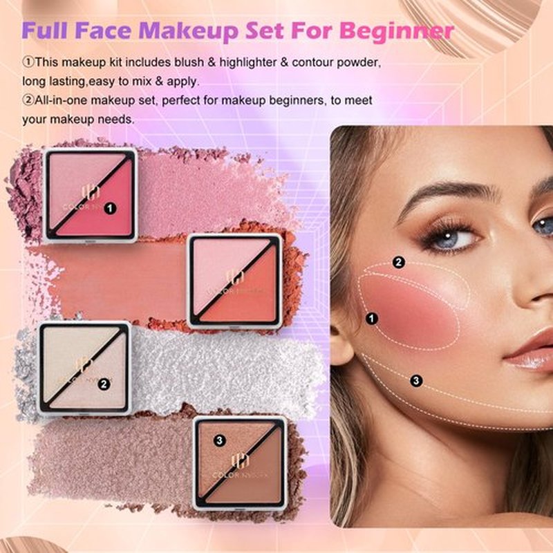 Color Nymph Girls Makeup Kit for Teen | Full Starter Cosmetics Makeup Set With Train Case | Included 32 Colors Eyeshadow, Bronzer, Contour Powder, Blush, Highlighter, Lip Gloss (Pink)