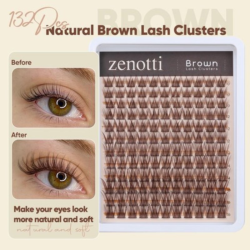 Brown Lash Clusters Natural Eyelash Extension Brown Lash Extension Eyelash Clusters 10-16MM Individual Eyelashes Clusters Wispy Lash Extension DIY Lashes Clusters by zenotti