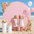Skiennix 6.6 FT Round Backdrop Cover - Pink Spandex Wedding Circle Arch for Baby Shower & Birthday Party