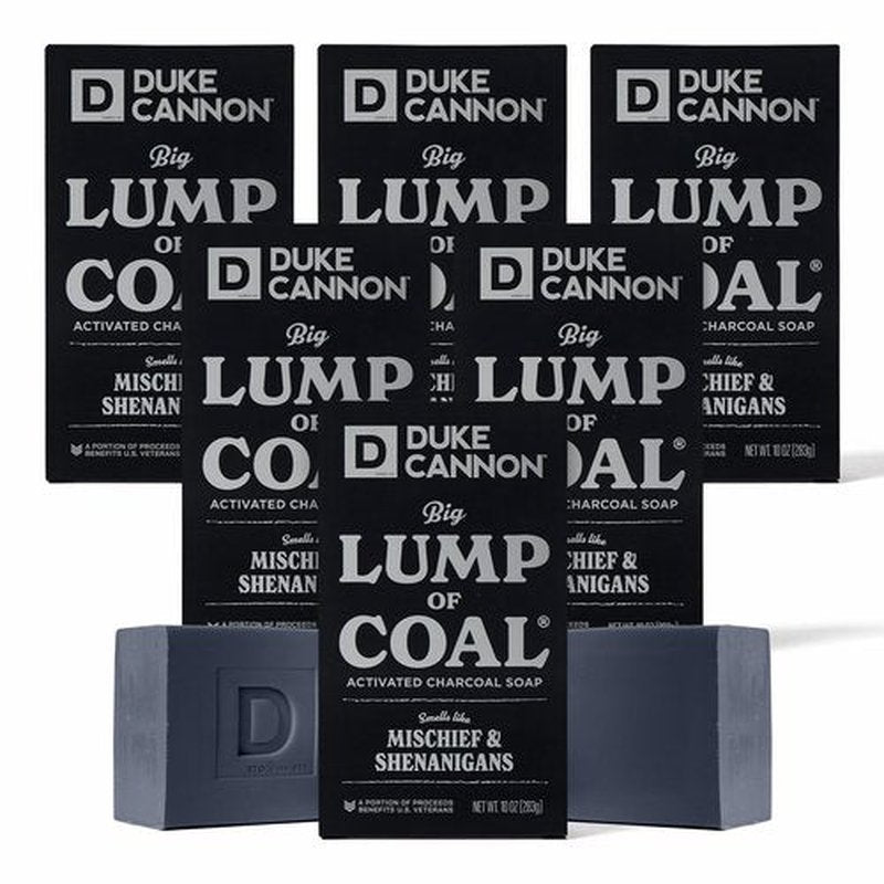 Duke Cannon Lump of Coal Holiday Soap – Charcoal, Bergamot & Black Pepper – 10oz XL, Paraben-Free, Triple-Milled, Hydrating, American-Made Men's Gift 6 Pack