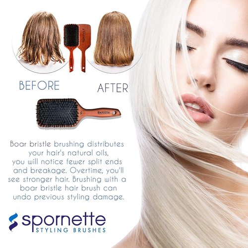 Spornette Deville Cushion Paddle Brush - Boar Bristle Hair Brush for Smoothing & Detangling | All Hair Types