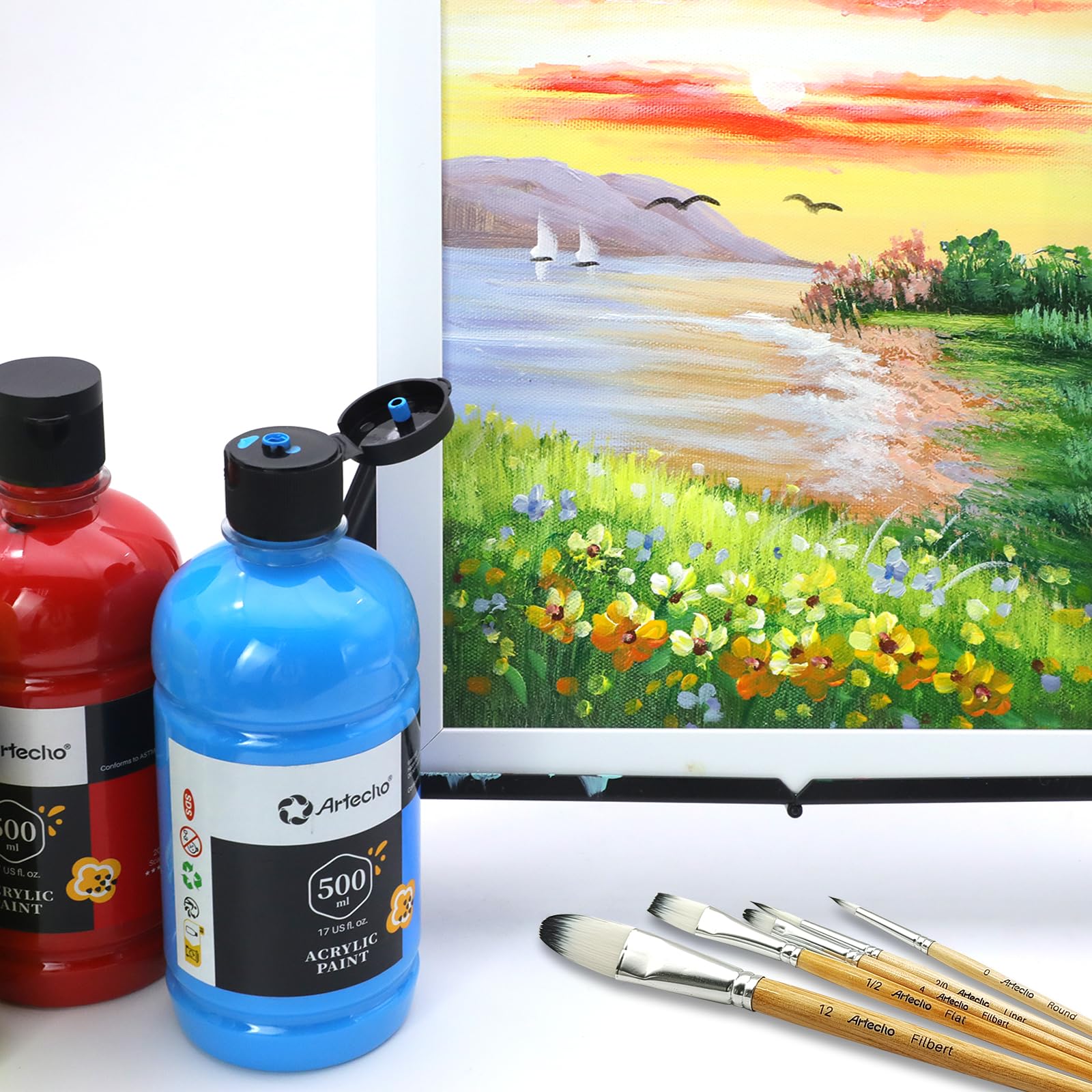 Artecho 12 Colors Acrylic Paint Set 500ml / 17oz Large Bottle