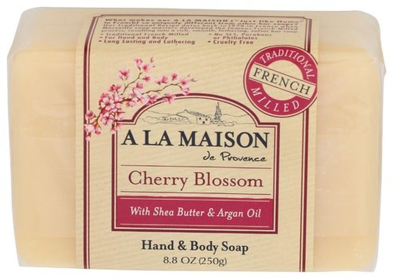 A LA MAISON Cherry Blossom Bar Soap - Triple French Milled Natural Moisturizing Hand Soap Bar (1 Bar of Soap, 8.8 oz)