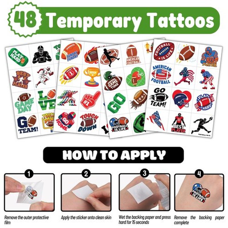 72 PCS Football Party Favors – 48 Pre-Cut Temporary Tattoos & 24 Football Punch Balloons Themed Birthday Party Decorations Supplies Favors Gifts Goodie Bag Fillers Classroom Rewards for Boys Girls