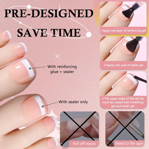 300pc French Tips Press on Toenails Women Fake Toes Nail Tips, Nude Pink Glue on Toe Nails Press ons Fake Toenail Soft Gel False Toe Nail Artificial Toe Fake Nail Tip for Acrylic Toenail Extension