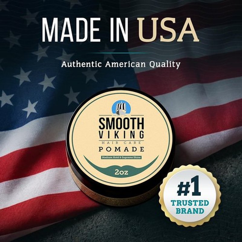 Smooth Viking Medium Hold Pomade - Water-Based Hair Cream for All Hair Types - 2oz Made in USA