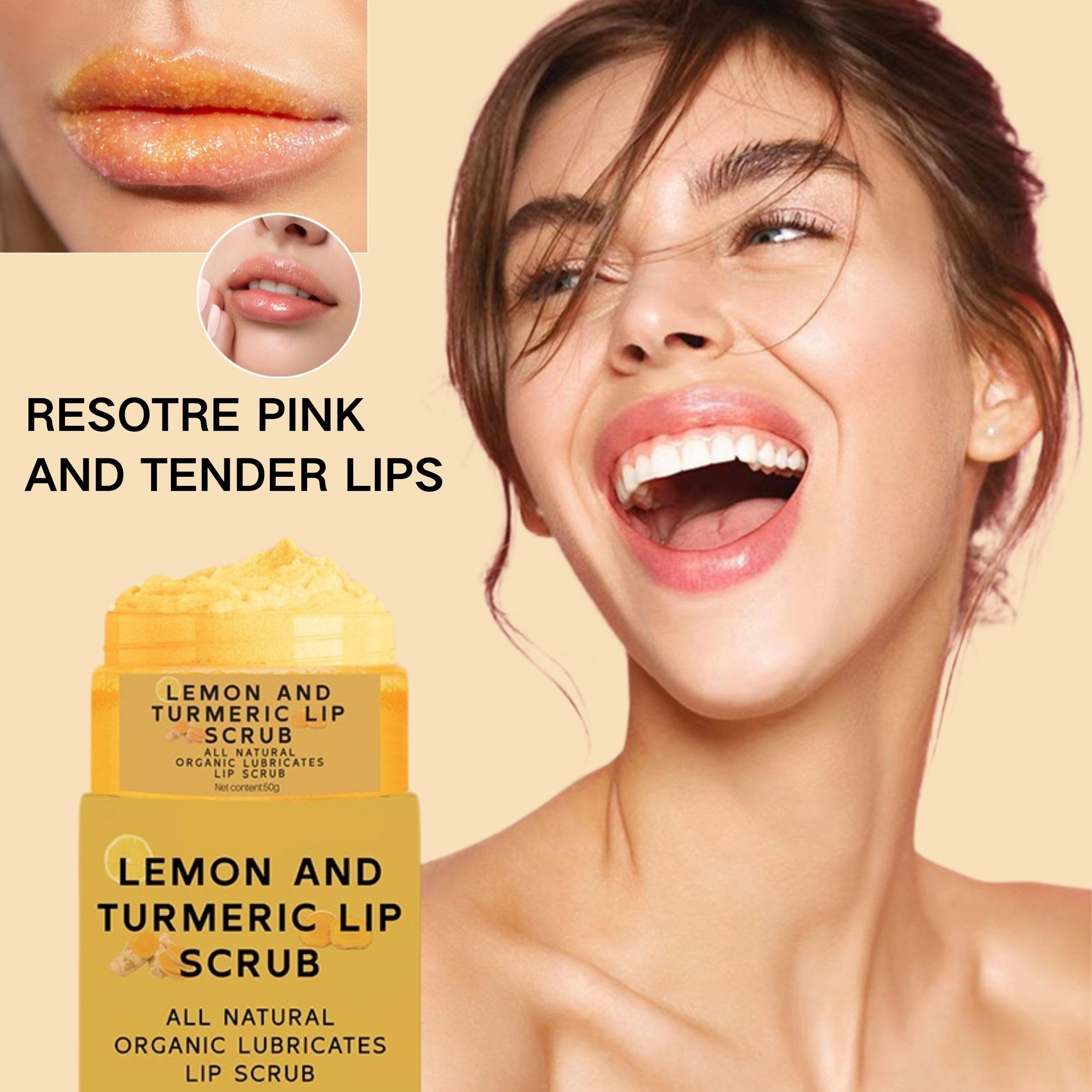 Turmeric Lip Scrub, Lemon Turmeric Lip Exfoliator for Chapped Dry, Lips, Eliminate Lip Lines, Natural Nourish Sugar Lip Scrub with Aloe Vera, Deep Hydration Moisturization Lip Balm for Dark Lips