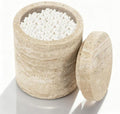 Natural Marble Canister - Elegant Cotton Swab Holder with Lid | Beige White Travertine Storage Solution
