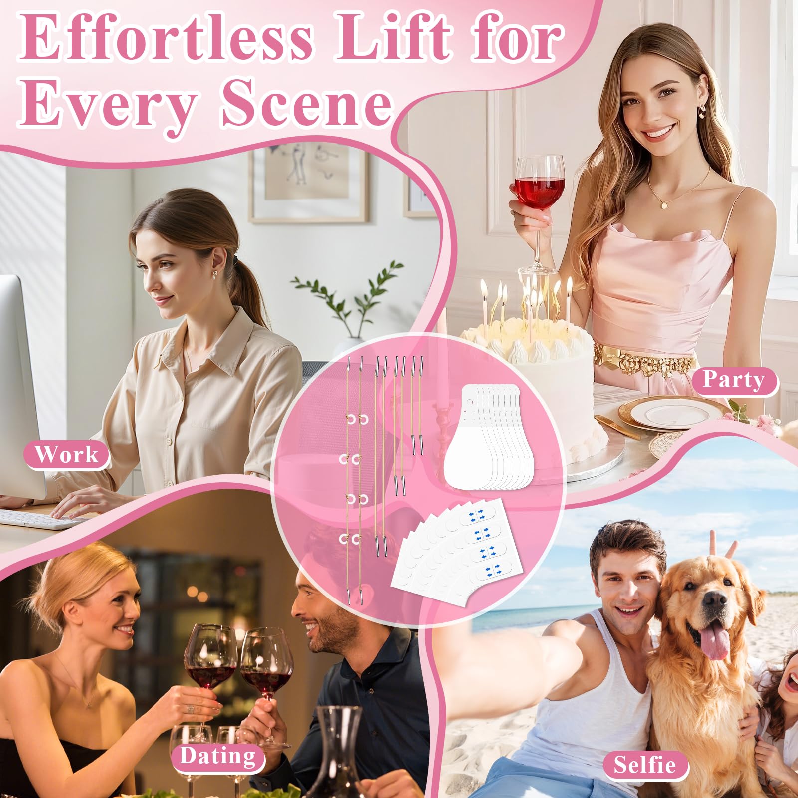 Dexspoeny 168 Pcs Face Lift Tape Invisible with String, Instant Face Lifting, Waterproof V-Shaped Facelift Lift Tapes for Sagging Skin, Double Chin, Wrinkles, Jawline, Eyes Women Beauty Makeup