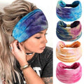 SAWINDA Wide Headbands for Women Tie Dye Headbands Boho Stretchy Non Slip Head Bands for Women's Hair African Cloth Bandanas for Women Yoga Workout Head Wraps Accessories 4 Pack