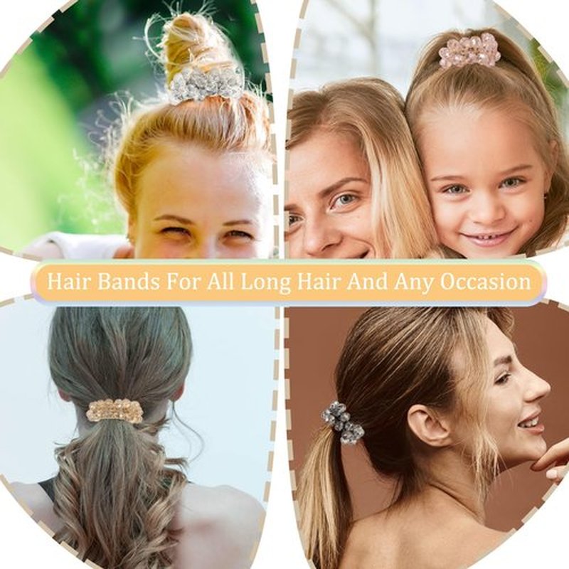 4 PCS Rhinestone Hair Ties, Bracelets Hair Ties for Thick or Thin Hair, Boho Hair Ties for Ponytail Holders, 2.2’’ Hair Tie for Women No-Damage