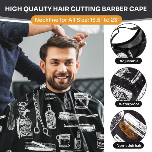 Barber Cape 13Pcs with Neck Duster Brush Adjustable, Extra Long Hair Cutting Cape 63" x 55" Profesional Barber Accessories for Men/Adults/Barber/Salon/Clients/Home/Women/Kids