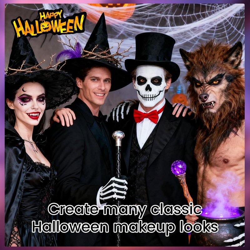YBUETE Black White Grey Oil Based Face Paint Kit with Painting Brushes, Professional Full Coverage Greasepaint Halloween Face Painting Kit for Adult Cosplay Skeleton Monster Carnival Makeup