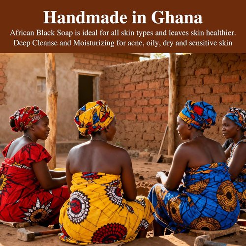 African Black Soap - 100% Pure & Natural | With Raw Shea Butter & Cocoa Pods Ash for Acne & Eczema Relief - 1 LB (16 oz)
