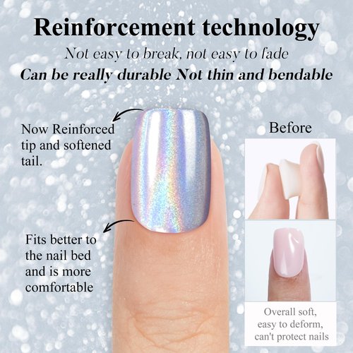 Cat Eye Press on Nails Short, Jofay Fashion Salon-Like Fake Nail with Blue Laser Gray Mystic Aurora Designs, False Nails Glue on Nails Reusable Full Cover Stick on Nails for Women, 160 Pcs