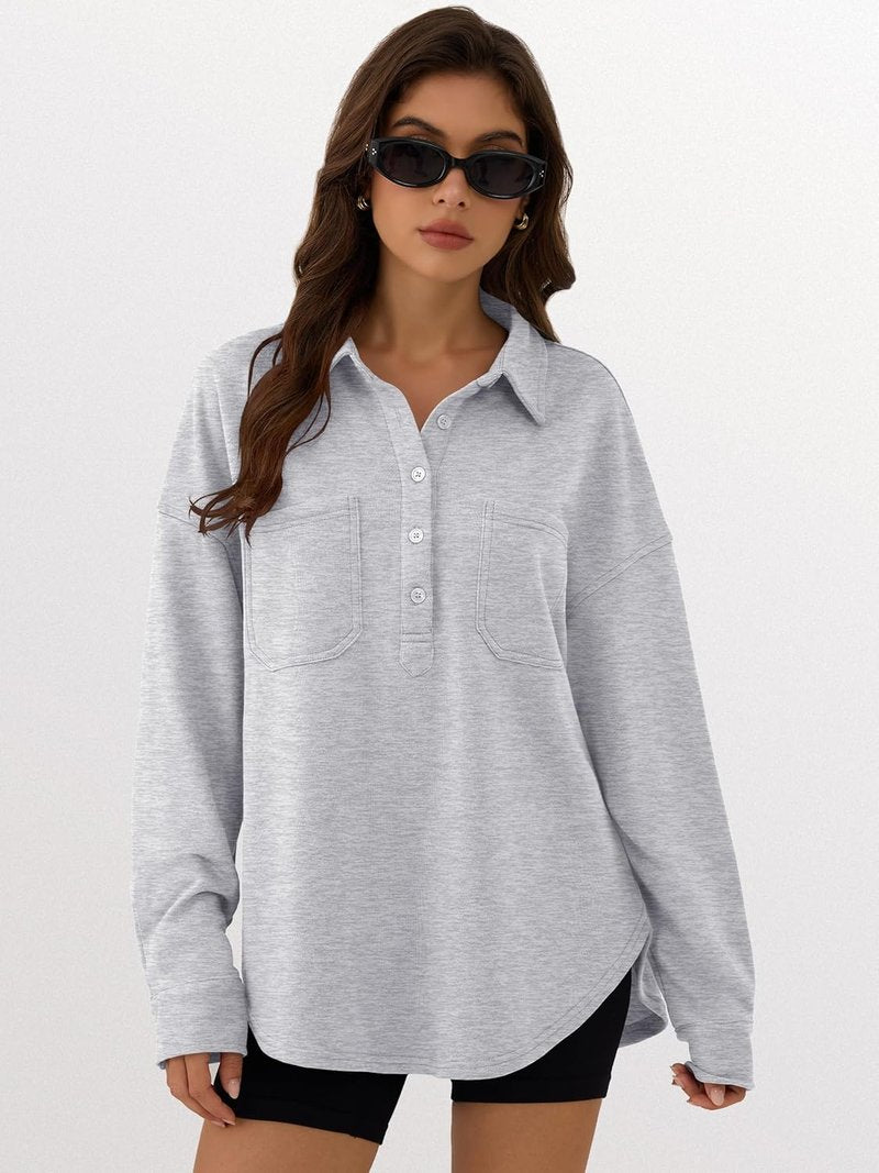 ANRABESS Oversized Sweatshirt for Women - Casual Long Sleeve Tunic with Side Slit & Button Lapel | Fall 2025 Collection