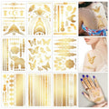 Konsait 9 Sheets Gold Temporary Tattoos, Flash Moon Butterfly Elephant Metallic Tattoos, Metallic Temporary Tattoos for Women Girls, Gold Face Tattoos for Parties Makeup Cosplay Festival Accessories