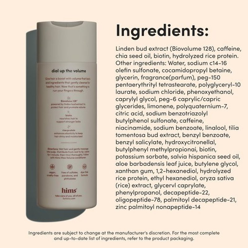 hims Max Volume Shampoo 2 Pack - Volumizing Shampoo for Men with Biotin - Citrus Spice - Men's Natural Shampoo Adds Volume, Shine & Bounce - 2 x 6.4 fl oz Bottles
