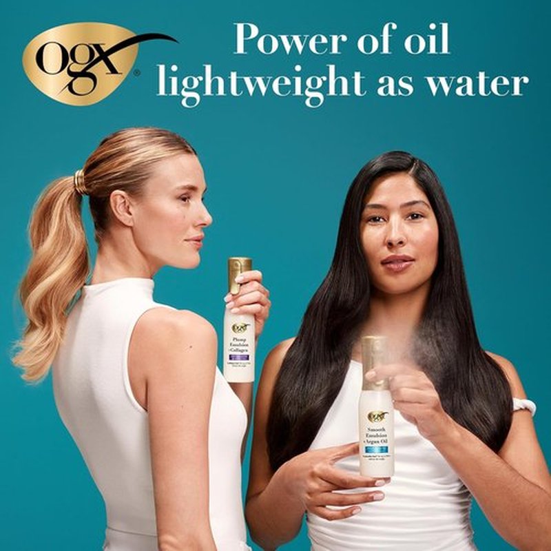 OGX Plump Emulsion Hair Mist - Volumizing Conditioning Spray with Marula Oil | 6.5 fl. oz, 450°F Heat Protection