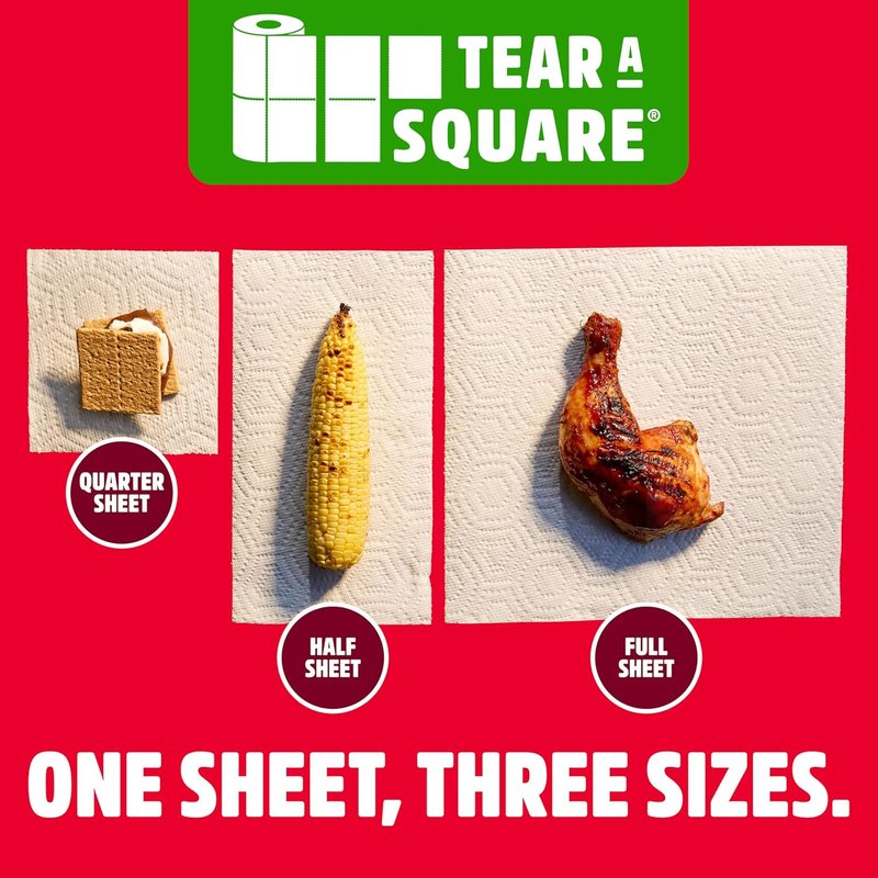 Brawny 3-Ply Tear-A-Square Paper Towels - Strong, Absorbent & Durable | 2 Double Rolls = 4 Regular Rolls