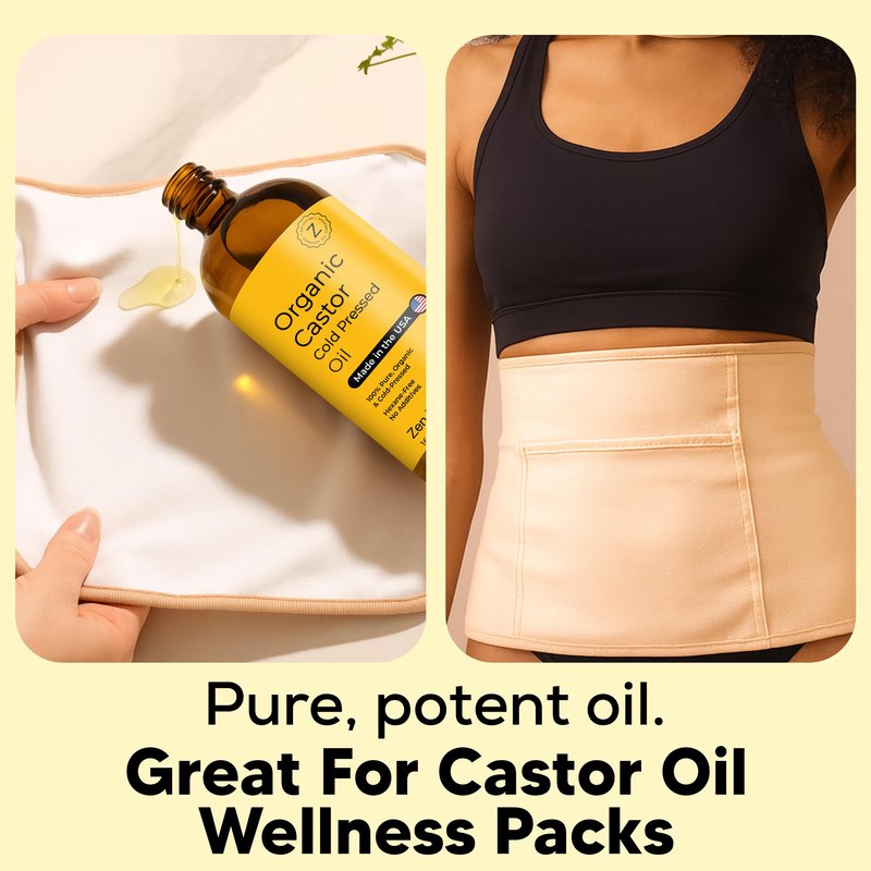Zen Routine Organic Golden Castor Oil Glass Bottle 16oz (Single) — Hexane Free – Cold Pressed Unrefined – For Hair Growth, Lashes & Castor Pack Wrap – USDA Certified — Made in USA