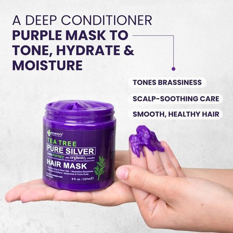 KESMEDIK Tea Tree Hair Mask Toner - Deep Conditioner with Argan Oil for Dry, Damaged, Bleached & Gray Hair | Relieves Itchy Scalp, Removes Brassy Tones