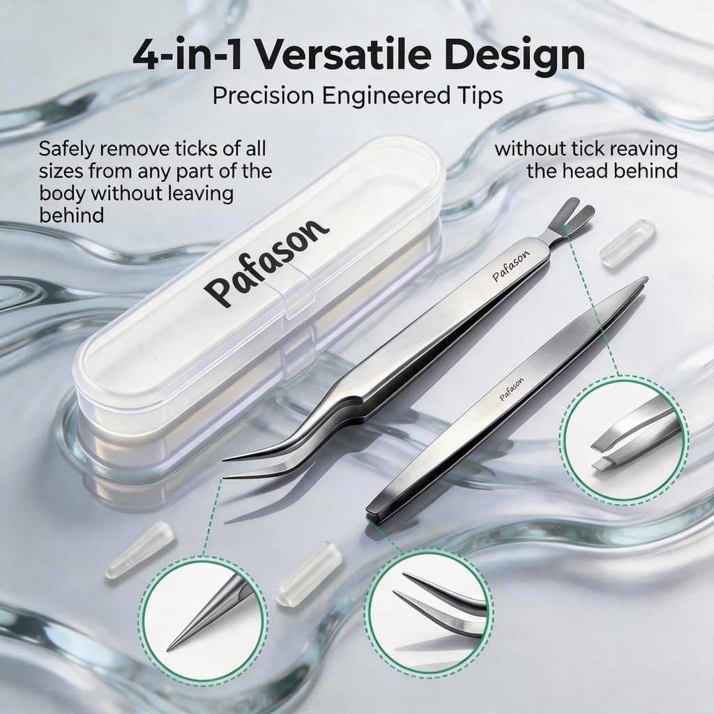 PAFASON Premium Tick Removal Tweezer Tool Set, Dual-Headed, Multi-functional Stainless Steel Twister Remover for Dogs, Cats, Humans, Storage Case