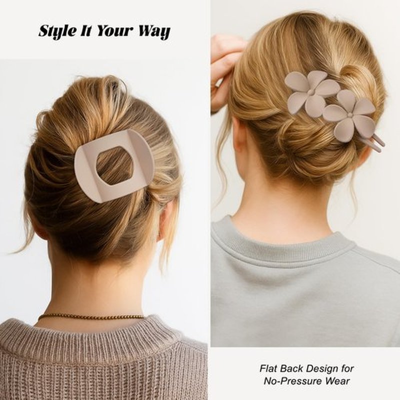Flat Hair Clips - 6PCS Matte Flat Claw Clips for Women Girls, 2 Styles Durable Flat Claw Clip for All Hair Types, Durable No Slip Flower Lay Barrettes