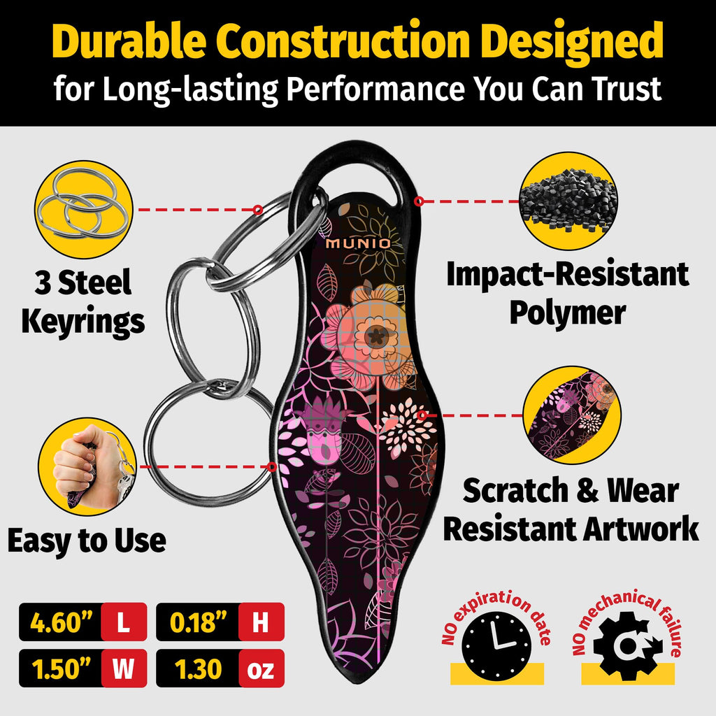 MUNIO Self Defense Keychain – Lightweight, Stylish & Portable Safety Tool for Women & Men – Non-Lethal Kubotan, Easy to Use, TSA Approved – Made in USA – Modern Flowers Design