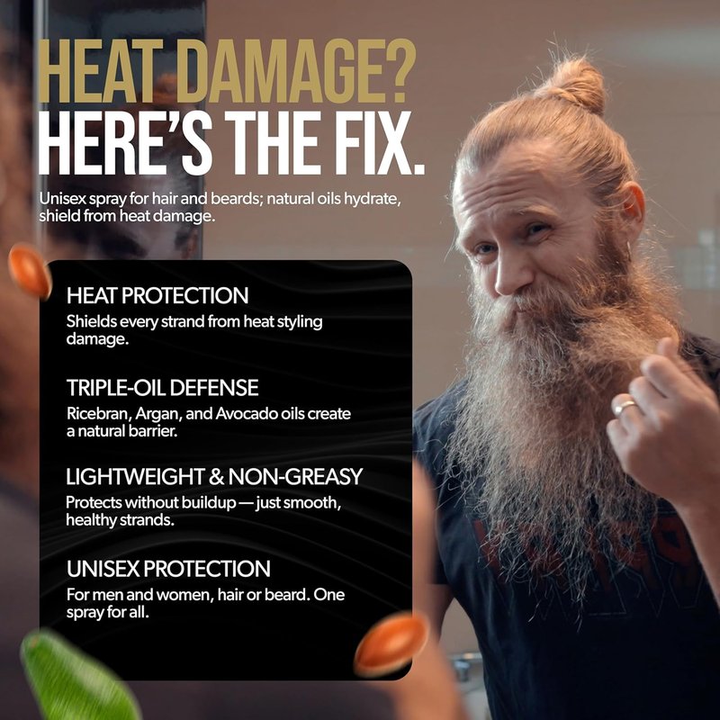 Viking Shield Beard Spray - Heat Protectant for Men | Argan Oil Thermal Protector Up to 450º F - 4 Fl Oz