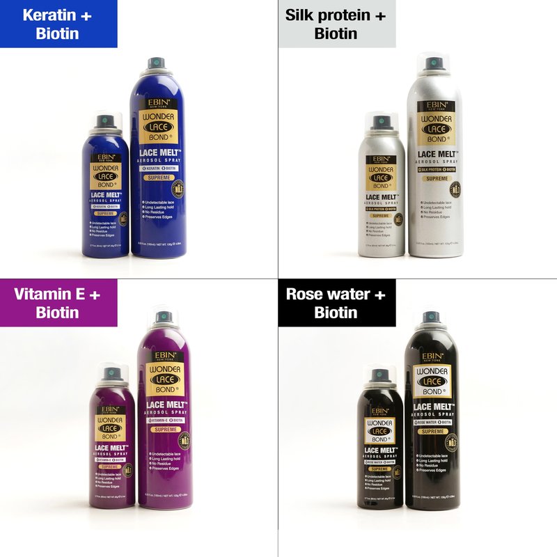 Wonder Lace Melt Aerosol Spray - Vitamin E Biotin Infused 6.08 fl.oz./180ml Preserves Edges & Undetectable Lace Long lasting hold No Residue glueless