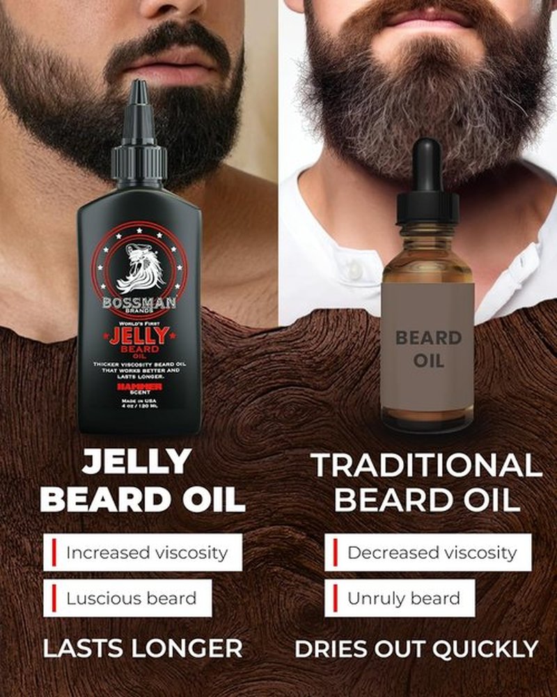 Bossman Jelly Beard Oil - Softens & Conditions with Natural Ingredients | 4 oz, Hammer Scent
