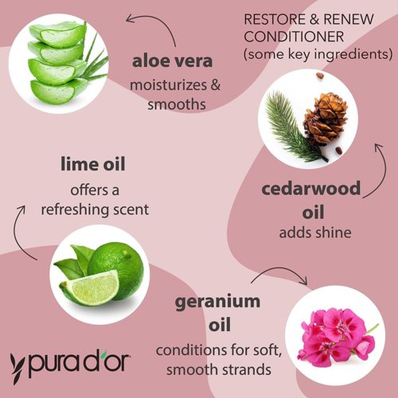 PURA D'OR Restore & Renew Shampoo and Conditioner Set for Strong, Healthy, and Nourished Hair with Organic Aloe Vera, Rosemary, Sea Buckthorn, Cacay, Coconut, Seaberry & Cedarwood