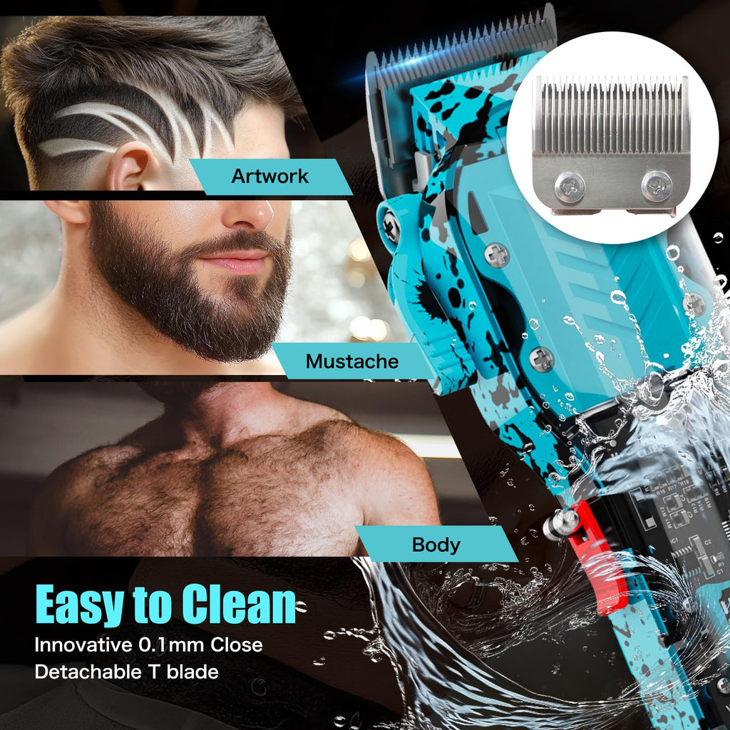 Tuanchuanrp Professional Hair Clippers for Men, Cordless Barber kit for Hair Cutting & Grooming, Hair Clippers and Trimmer Set for Barber Haircut with LED Display, 8 Fade Taper Combs(Blue Set)