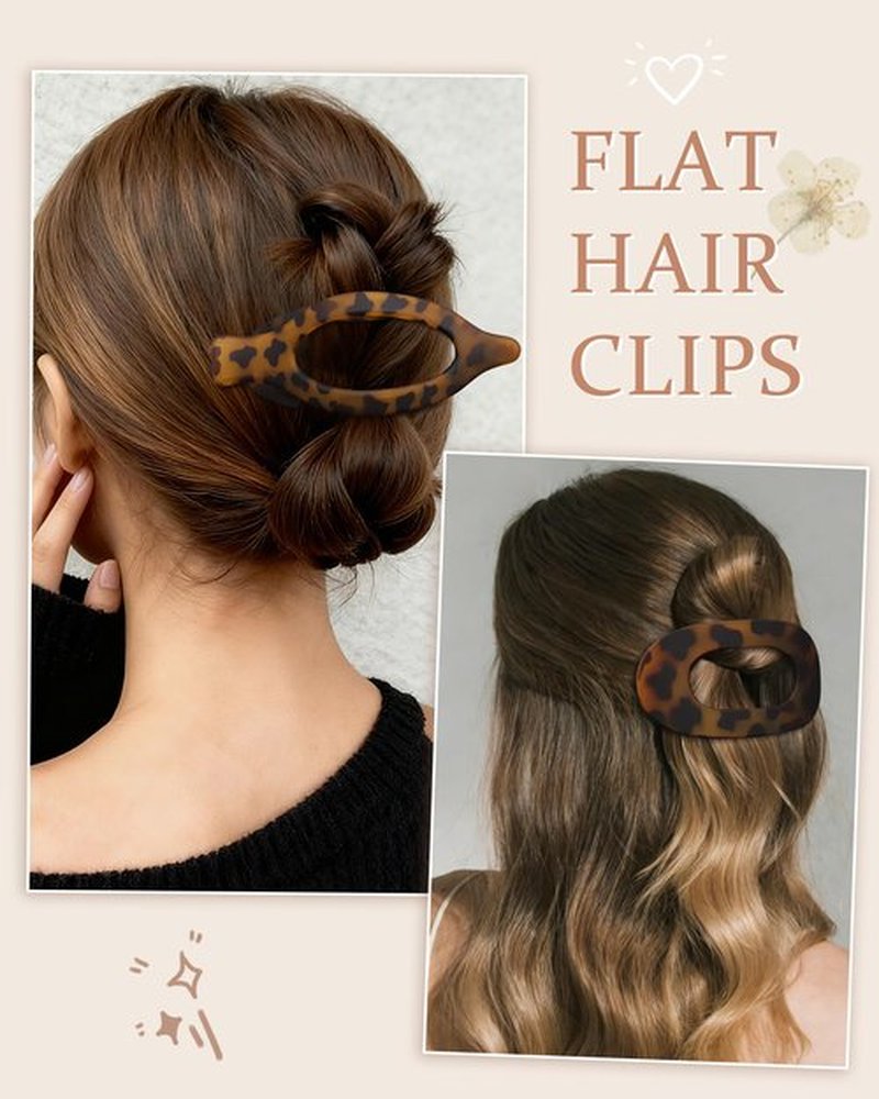 AWAYTR Flat Hair Clips For Women Lay Flat Claw Clip for Hair 6Pcs Large Hair Claw Clips for Driving Yoga (Leopard Series)