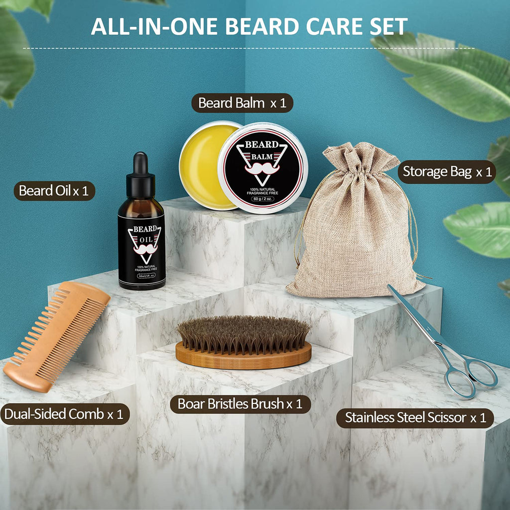 ABUDICS Gifts for Men, Beard Kit, Beard Grooming Kit w/Beard Oil Beard Balm Beard Brush Beard Comb Beard Scissors, Gifts for Dad Husband Him Boyfriend