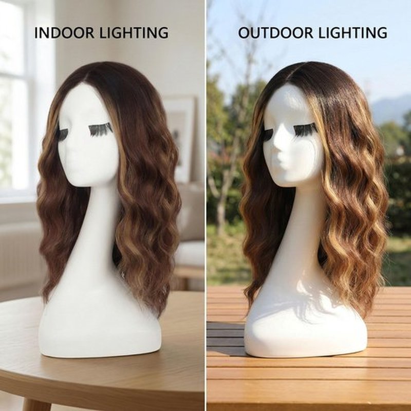 AISI HAIR 【Beginner Friendly Wigs Highlights Brown Wig for Women Medium Length Wave Curly Glueless Synthetic Heat Resistant Hair Wigs for Daily Party Cosplay