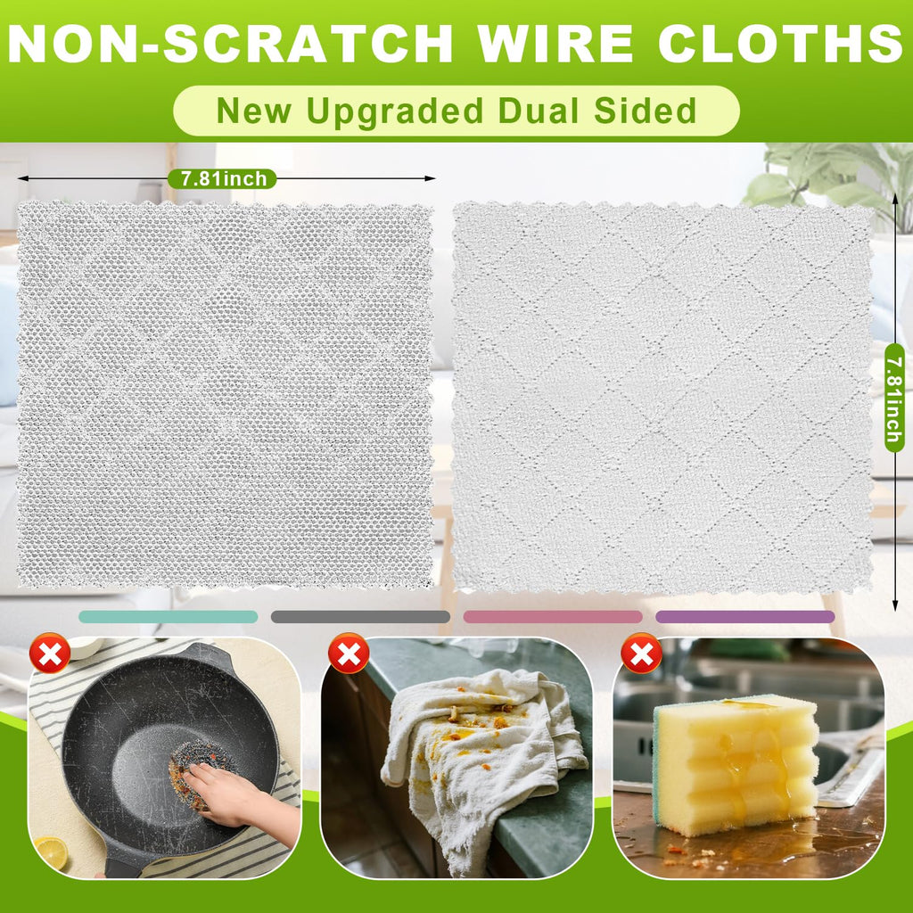 INFICRIME 12 Pcs Multipurpose Wire Dishwashing Rag, Upgraded Double-Layer Non-Scratch Wire Dish Cleaning Cloths, Reusable Steel Scrubberfor Kitchen, Cookware, Sinks, Stove Tops, 10"x10"