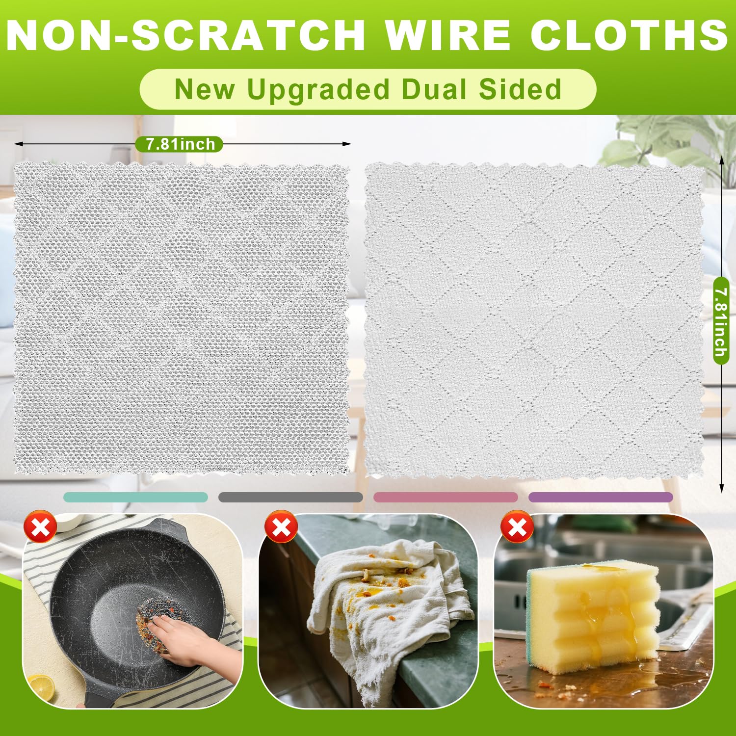 INFICRIME 12 Pcs Multipurpose Wire Dishwashing Rag, Upgraded Double-Layer Non-Scratch Wire Dish Cleaning Cloths, Reusable Steel Scrubberfor Kitchen, Cookware, Sinks, Stove Tops, 10"x10"