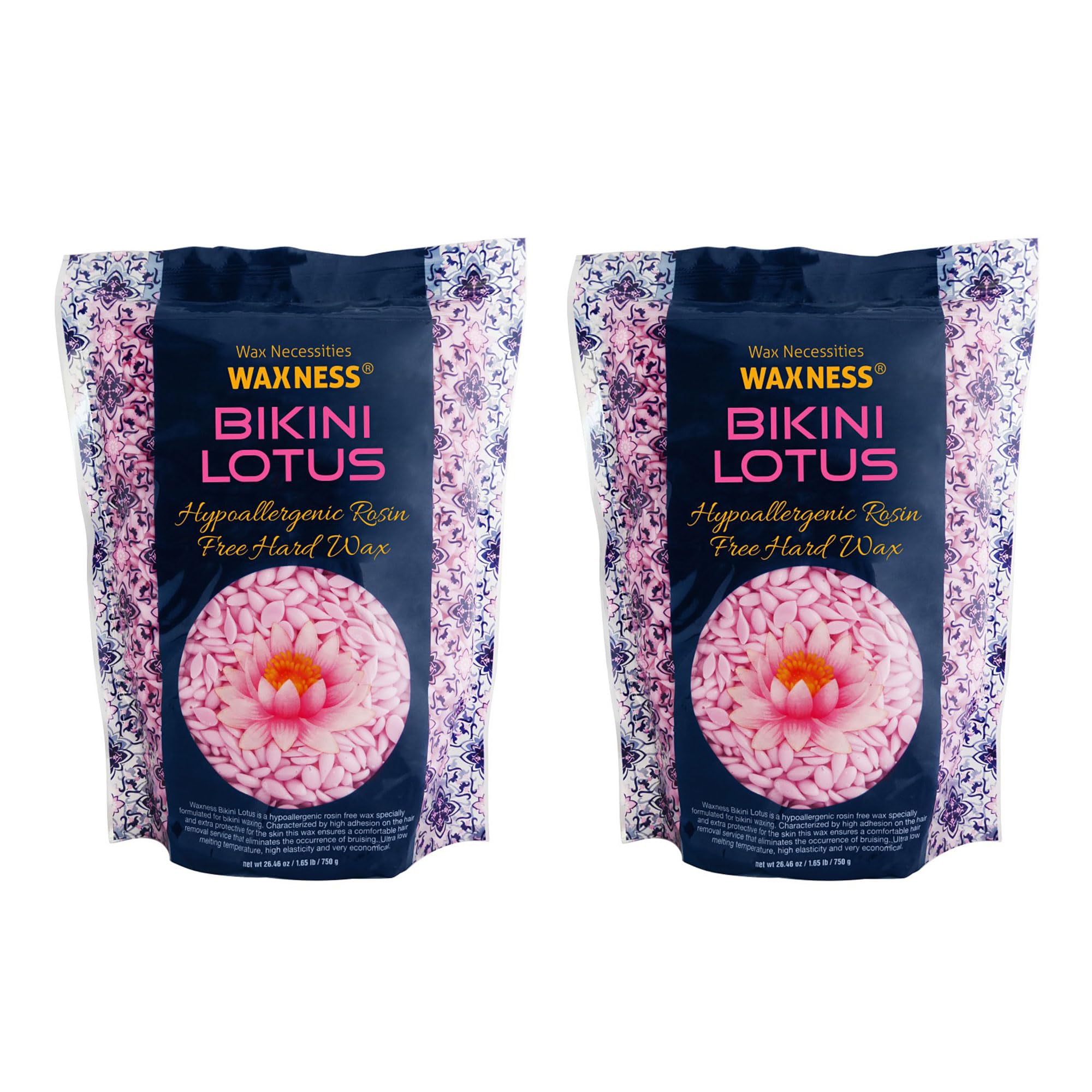 Waxness Bikini Lotus Hard Wax Beads 1.65 lb (750 g) Pack of 2 – Stripless Professional Hard Wax for Face & Body, Smooth Application, Suitable for Sensitive Skin – Made in Italy