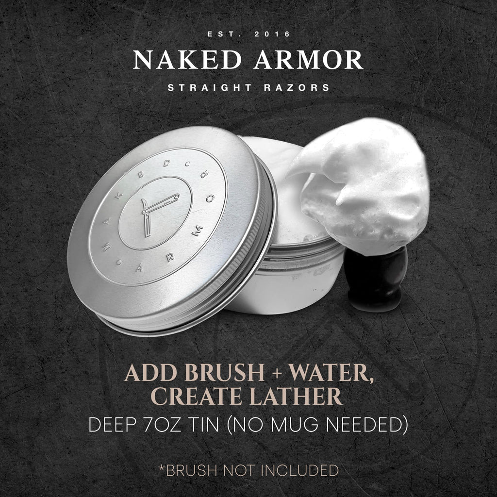 Naked Armor Organic Shave Soap for Men - Large 7oz Shaving Soap Tin for Sensitive Skin & Wet Shaving - Handmade with Shea Butter & Essential Oils - Rich Creamy Lather (Bay Rum)